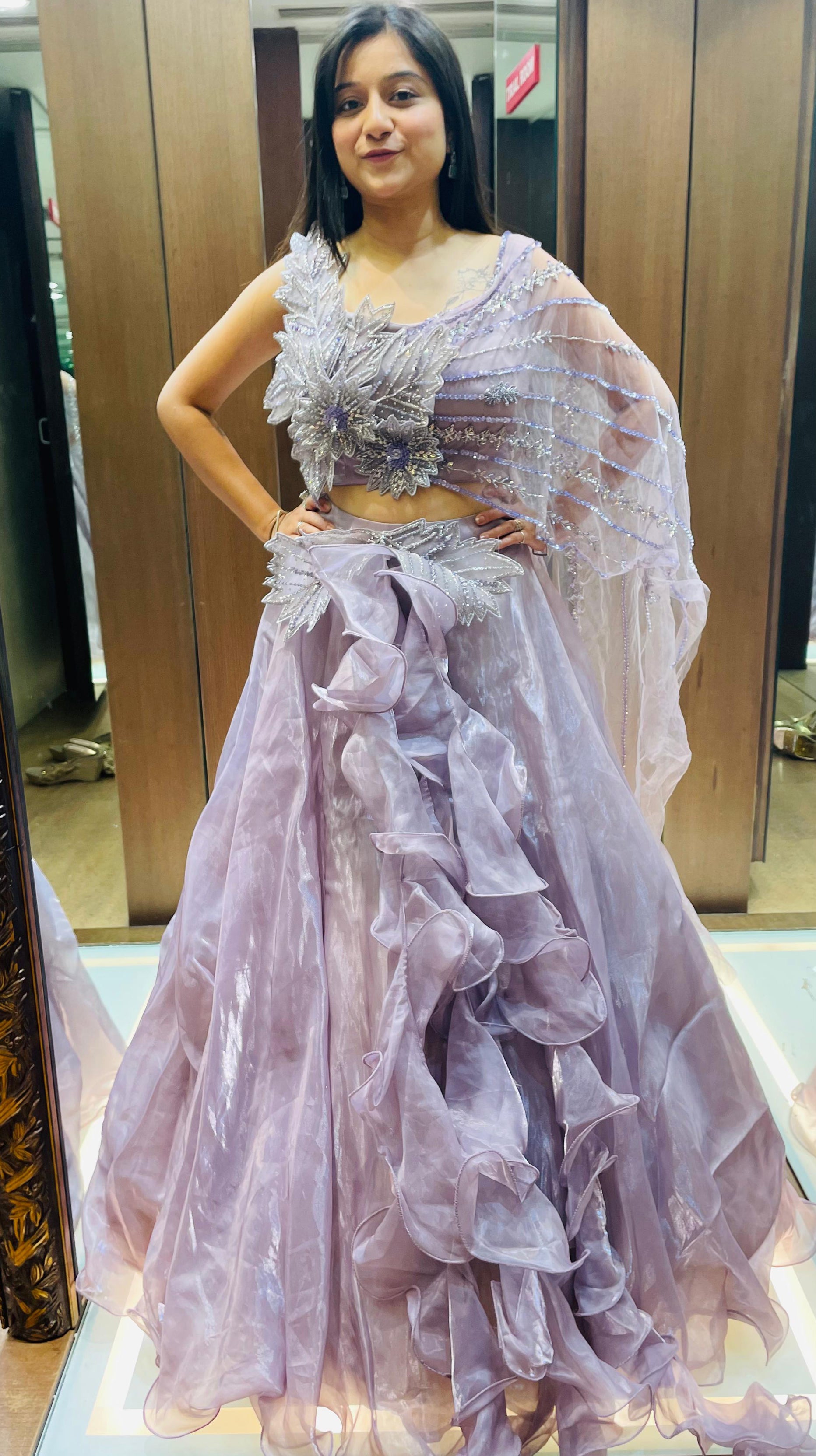 Purple Color Hand Work Organza Wedding Wear Lehenga